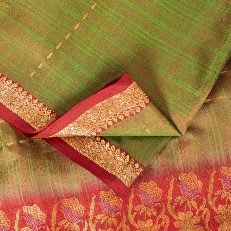 Sanskriti Vintage Green-Red Pure Silk Saree Zari Woven Sari 5.5+YD Craft Fabric