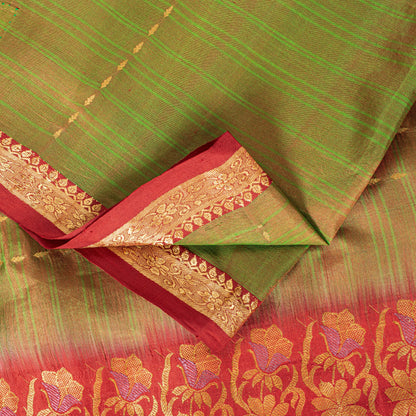 Sanskriti Vintage Green-Red Pure Silk Saree Zari Woven Sari 5.5+YD Craft Fabric