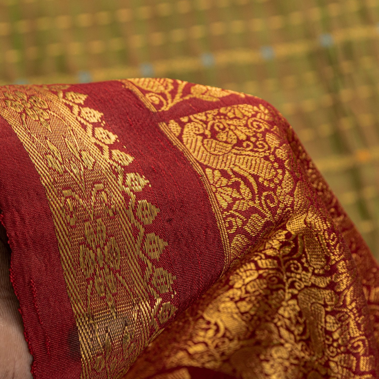 Sanskriti Vintage Green-Red Pure Silk Saree Zari Woven Sari 5.5+YD Craft Fabric