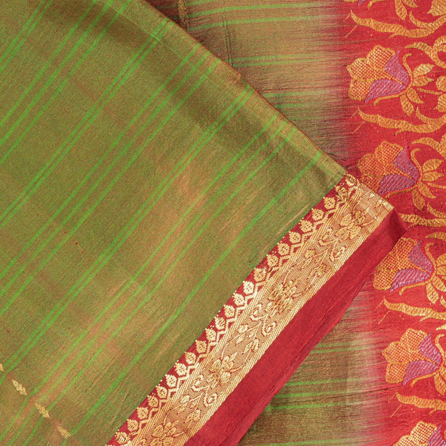 Sanskriti Vintage Green-Red Pure Silk Saree Zari Woven Sari 5.5+YD Craft Fabric
