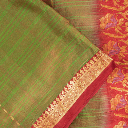 Sanskriti Vintage Green-Red Pure Silk Saree Zari Woven Sari 5.5+YD Craft Fabric
