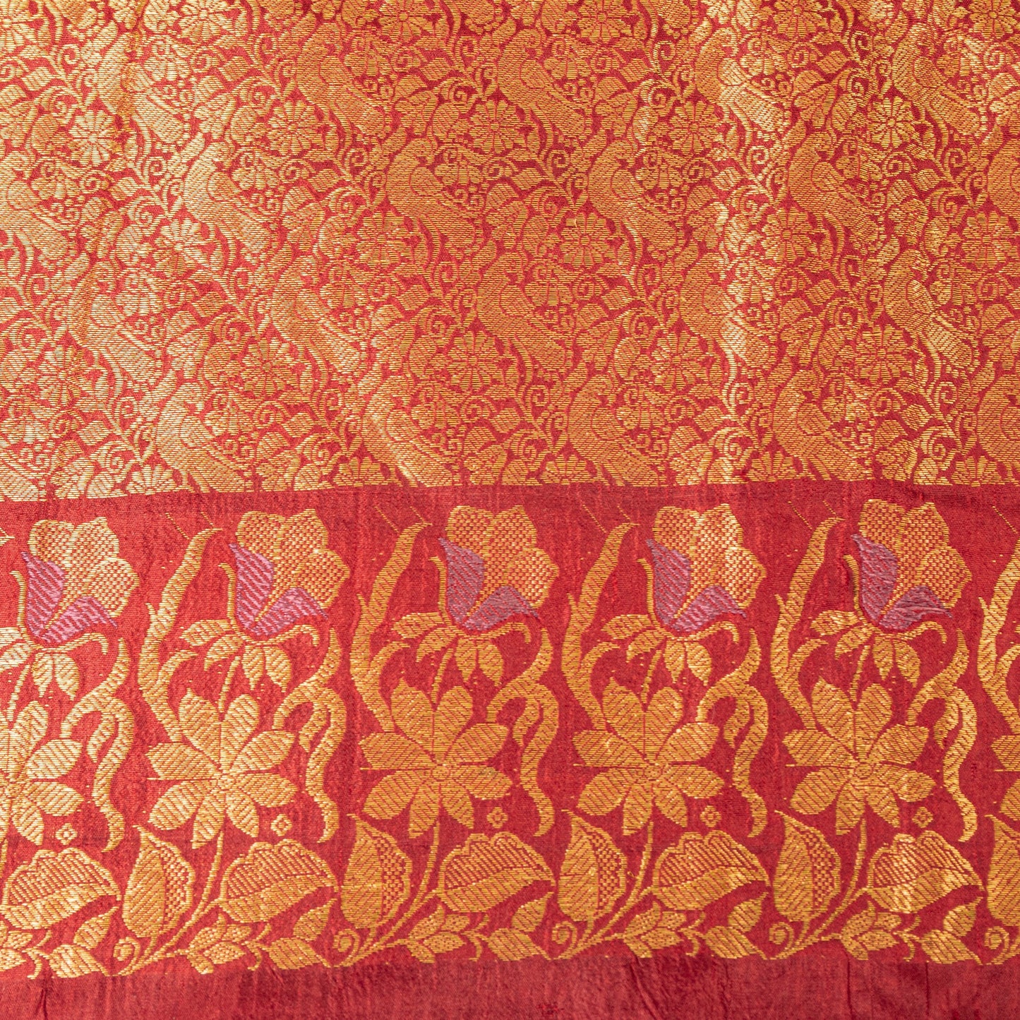 Sanskriti Vintage Green-Red Pure Silk Saree Zari Woven Sari 5.5+YD Craft Fabric