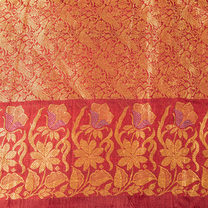 Sanskriti Vintage Green-Red Pure Silk Saree Zari Woven Sari 5.5+YD Craft Fabric