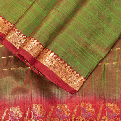 Sanskriti Vintage Green-Red Pure Silk Saree Zari Woven Sari 5.5+YD Craft Fabric