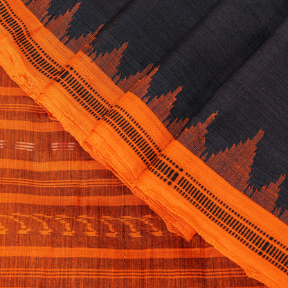 Sanskriti Vintage Black-Orange Pure Cotton Saree Handcrafted Bengali 5+YD Fabric