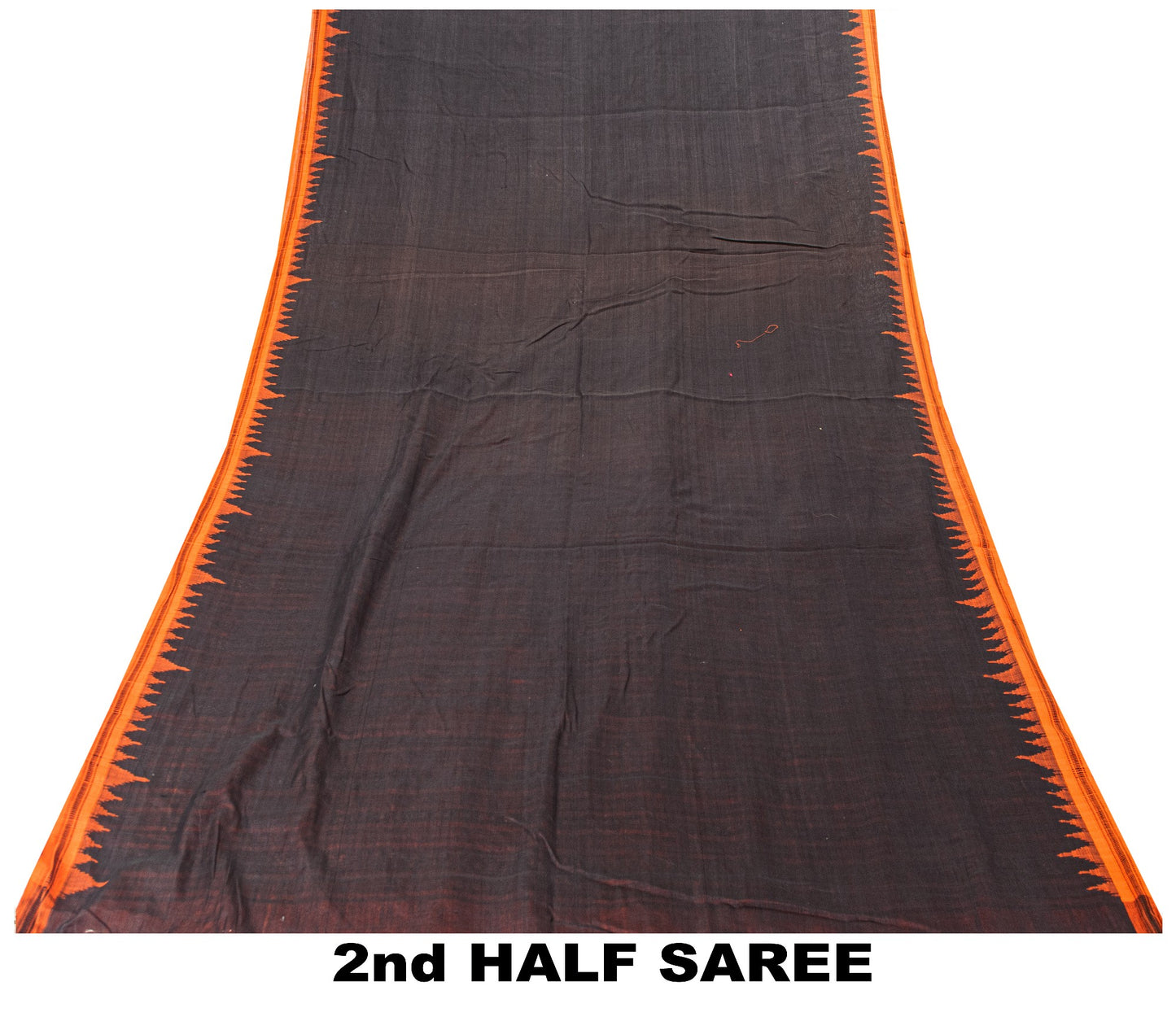 Sanskriti Vintage Black-Orange Pure Cotton Saree Handcrafted Bengali 5+YD Fabric