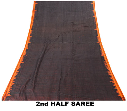 Sanskriti Vintage Black-Orange Pure Cotton Saree Handcrafted Bengali 5+YD Fabric