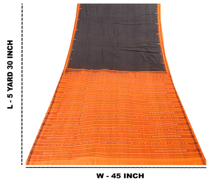 Sanskriti Vintage Black-Orange Pure Cotton Saree Handcrafted Bengali 5+YD Fabric