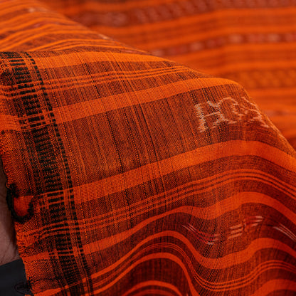 Sanskriti Vintage Black-Orange Pure Cotton Saree Handcrafted Bengali 5+YD Fabric