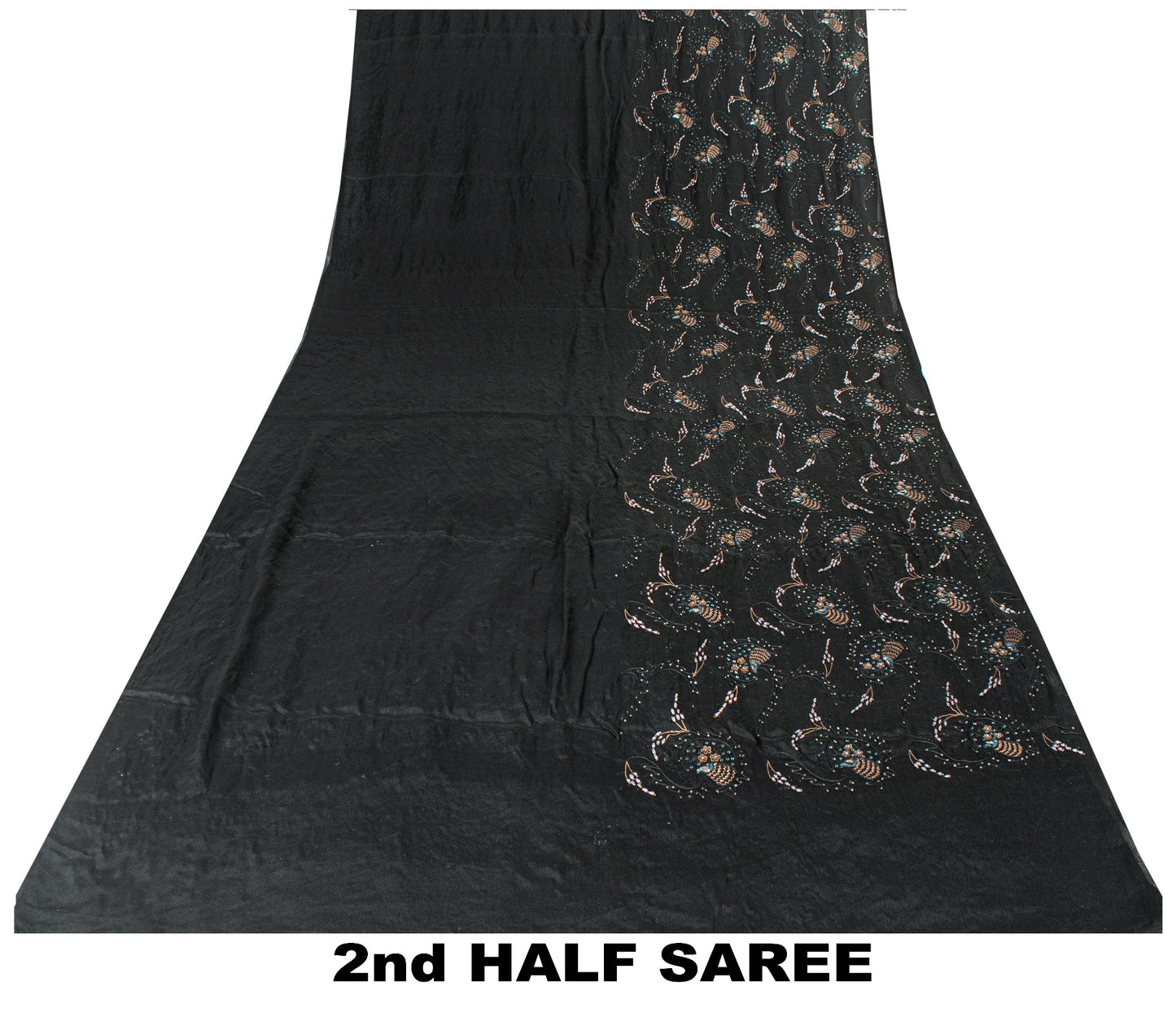 Sanskriti Vintage Black Pure Silk Saree Hand Beaded Indian 5.5+YD Craft Fabric