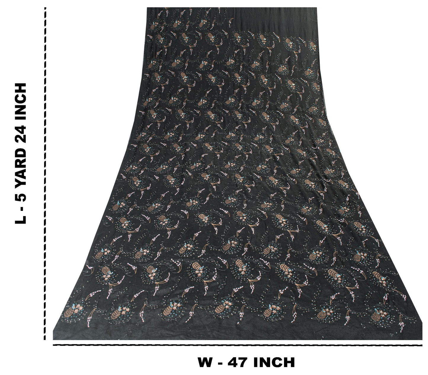 Sanskriti Vintage Black Pure Silk Saree Hand Beaded Indian 5.5+YD Craft Fabric