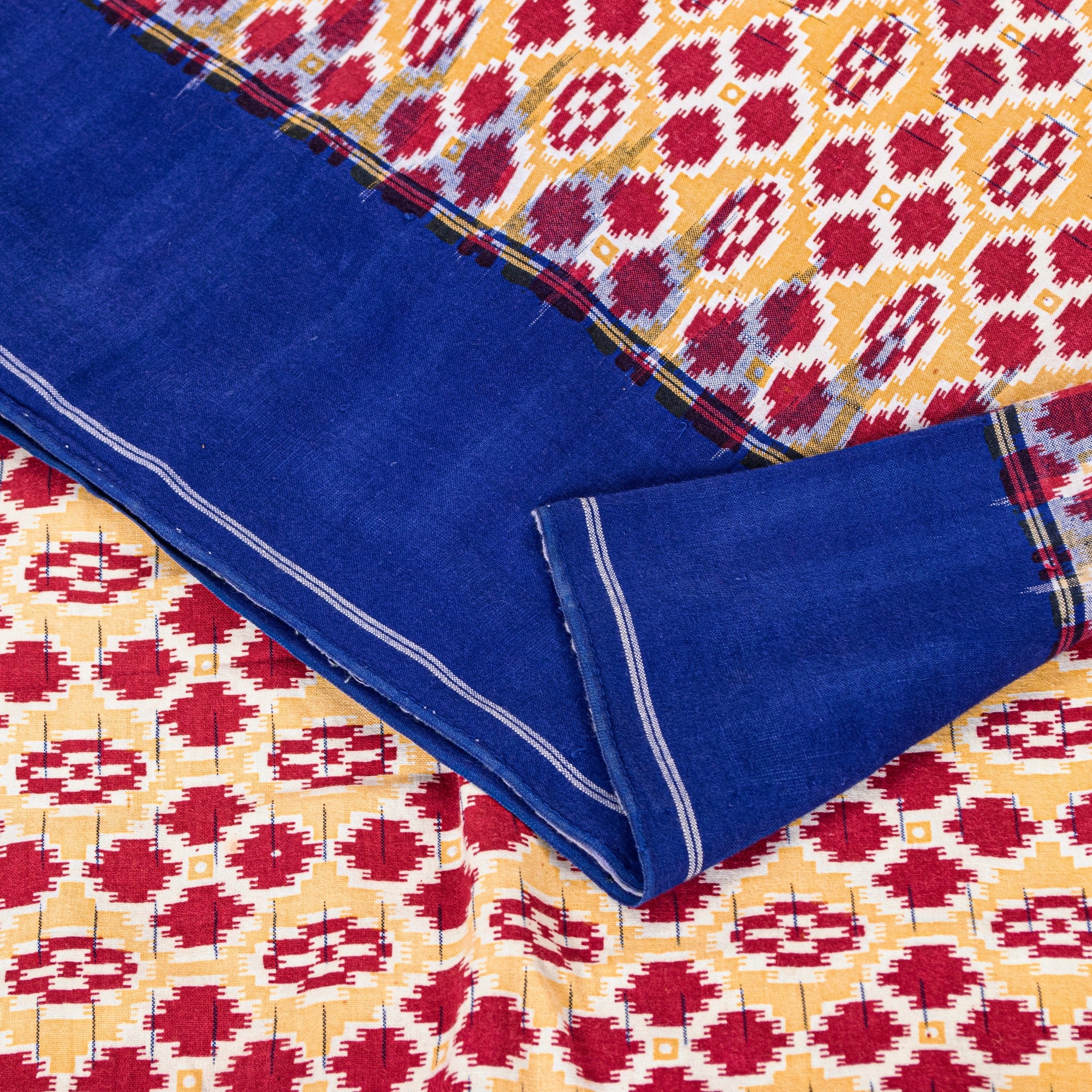 Sanskriti Vintage Red-Blue Pure Cotton Saree Hand Woven Ikat Printed 5+YD Fabric