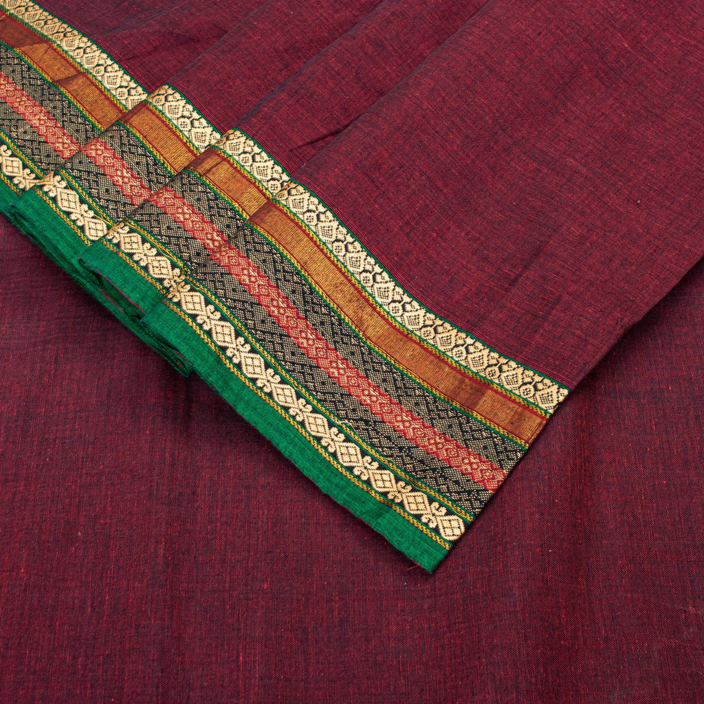 Sanskriti Vintage Dark Red Pure Cotton Saree Indian Hand Woven/Solid 5+YD Fabric