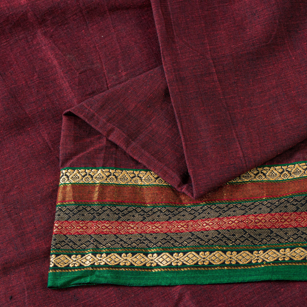 Sanskriti Vintage Dark Red Pure Cotton Saree Indian Hand Woven/Solid 5+YD Fabric