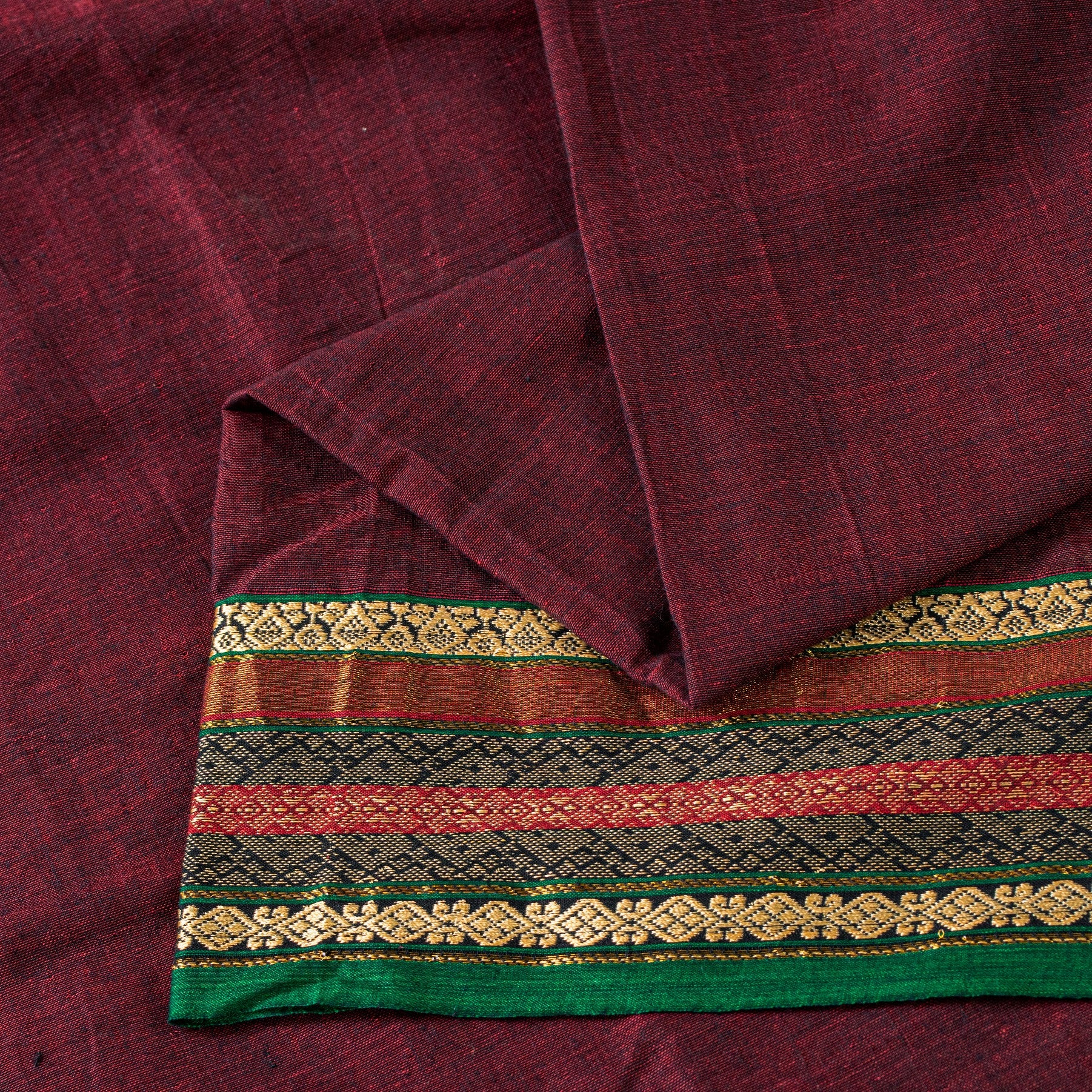 Sanskriti Vintage Dark Red Pure Cotton Saree Indian Hand Woven/Solid 5+YD Fabric