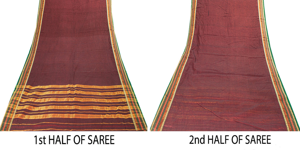 Sanskriti Vintage Dark Red Pure Cotton Saree Indian Hand Woven/Solid 5+YD Fabric