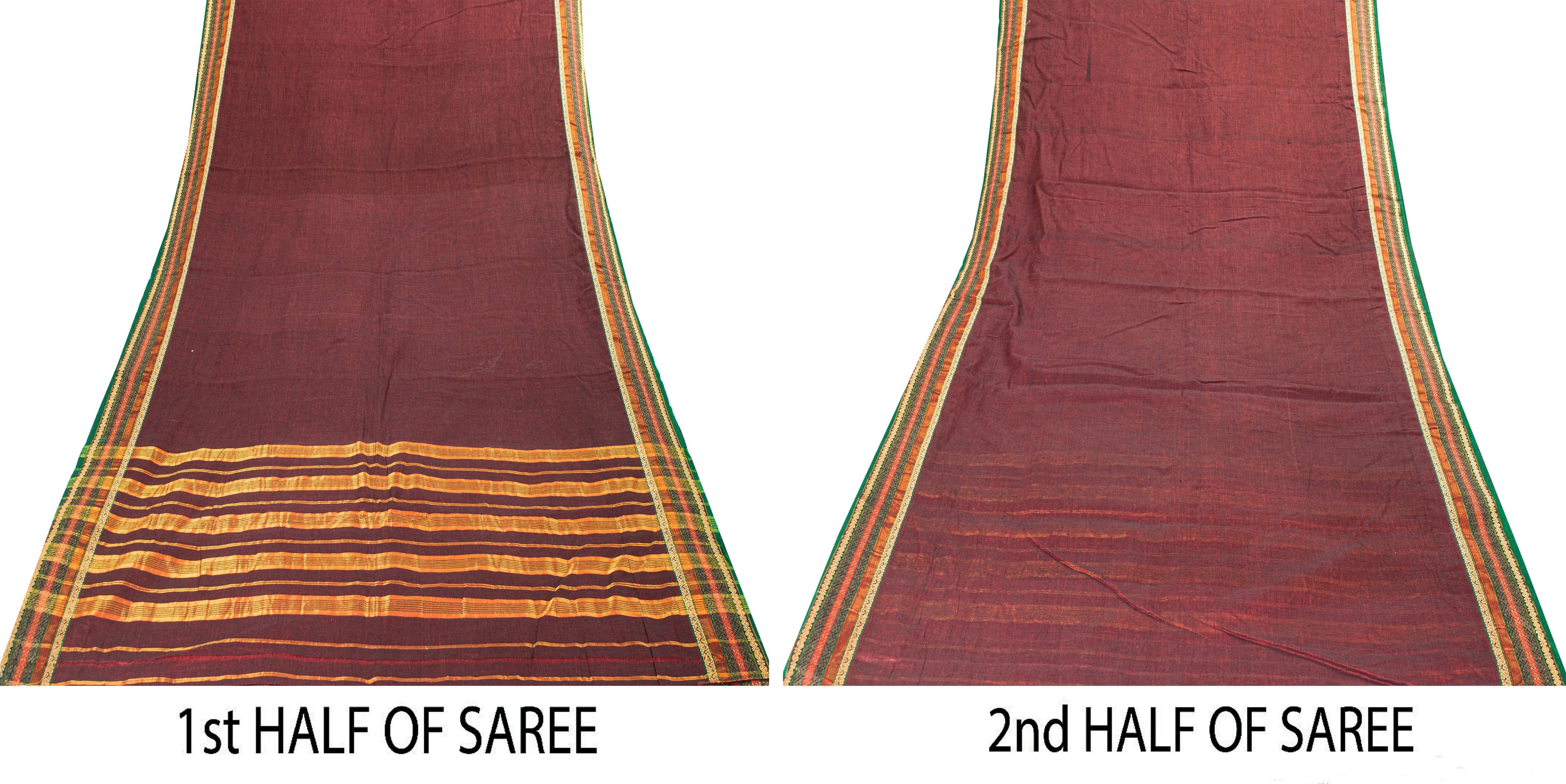 Sanskriti Vintage Dark Red Pure Cotton Saree Indian Hand Woven/Solid 5+YD Fabric