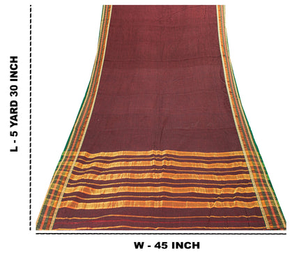Sanskriti Vintage Dark Red Pure Cotton Saree Indian Hand Woven/Solid 5+YD Fabric