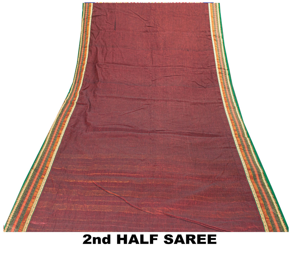Sanskriti Vintage Dark Red Pure Cotton Saree Indian Hand Woven/Solid 5+YD Fabric