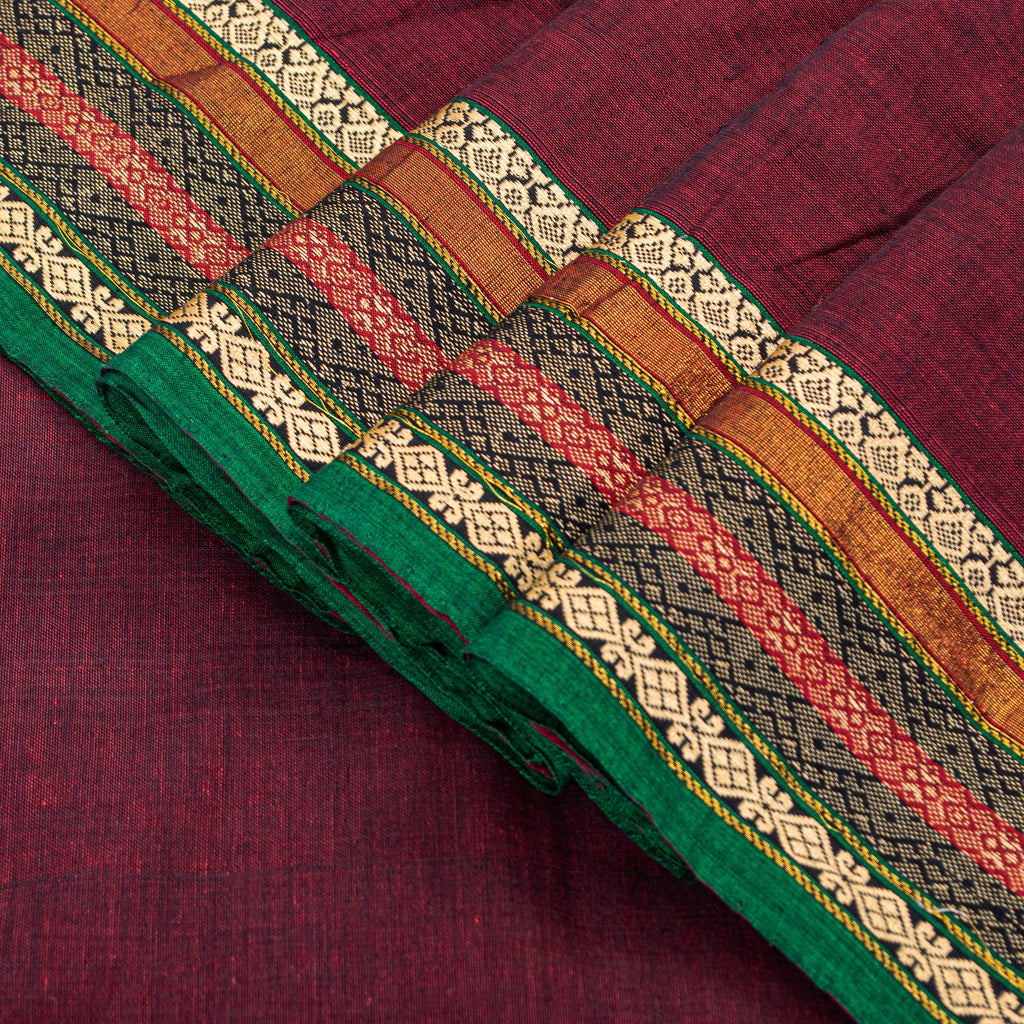 Sanskriti Vintage Dark Red Pure Cotton Saree Indian Hand Woven/Solid 5+YD Fabric