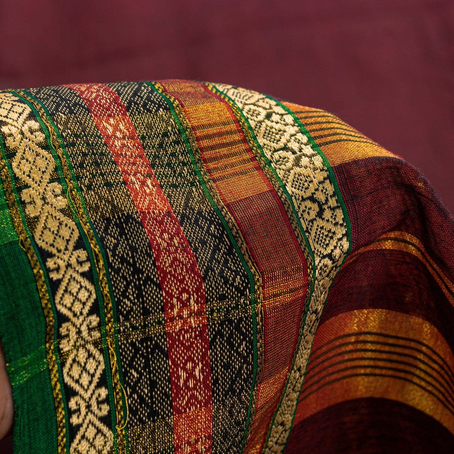 Sanskriti Vintage Dark Red Pure Cotton Saree Indian Hand Woven/Solid 5+YD Fabric