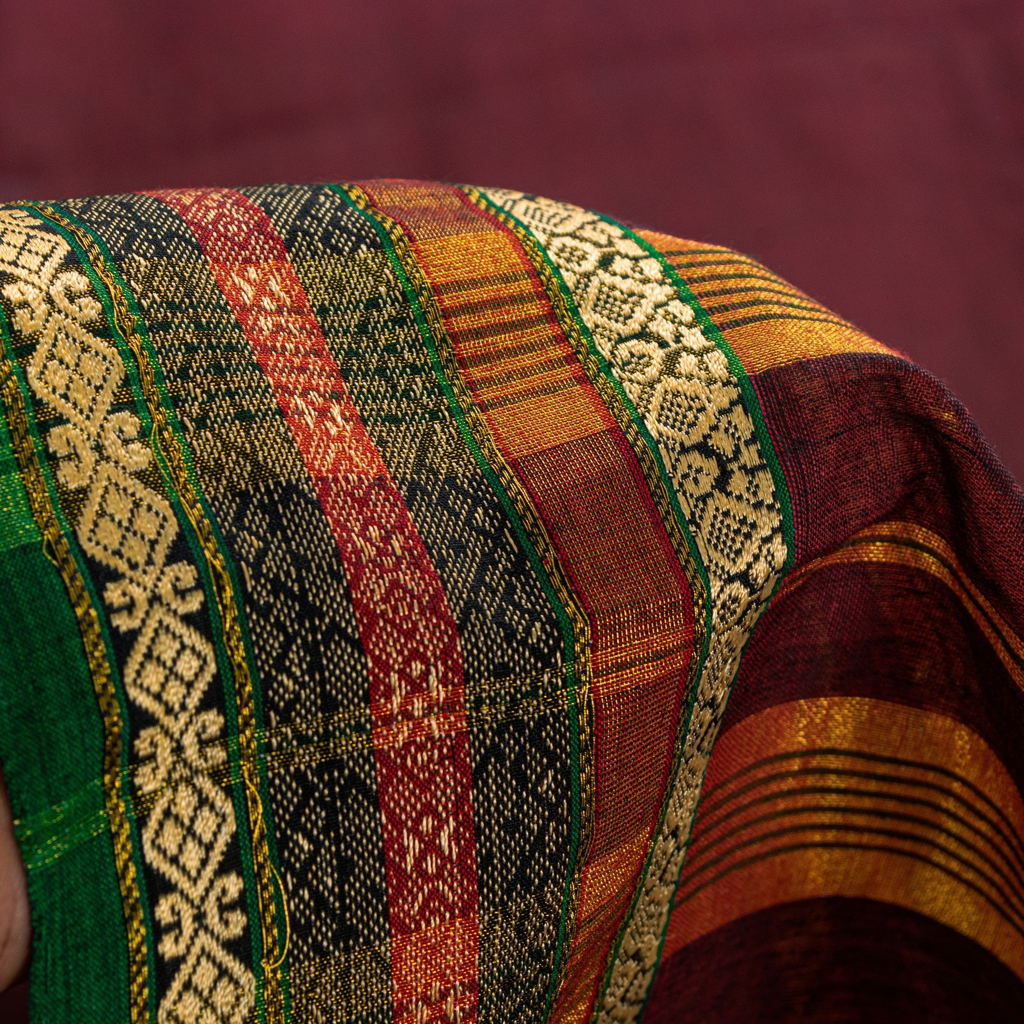 Sanskriti Vintage Dark Red Pure Cotton Saree Indian Hand Woven/Solid 5+YD Fabric