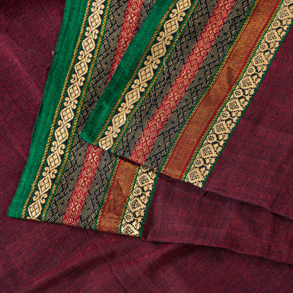Sanskriti Vintage Dark Red Pure Cotton Saree Indian Hand Woven/Solid 5+YD Fabric
