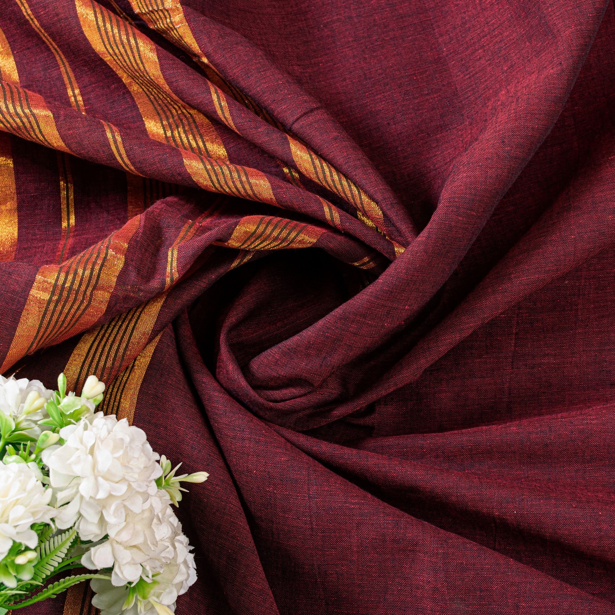 Sanskriti Vintage Dark Red Pure Cotton Saree Indian Hand Woven/Solid 5+YD Fabric