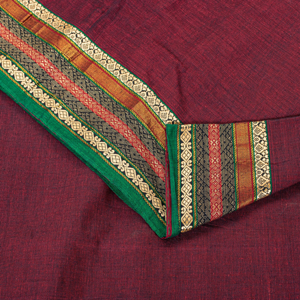 Sanskriti Vintage Dark Red Pure Cotton Saree Indian Hand Woven/Solid 5+YD Fabric