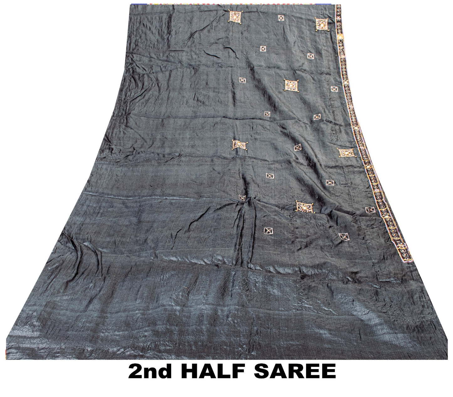 Sanskriti Vintage Black 100%Pure Silk Saree Hand Beaded Sari 5.5+YD Craft Fabric