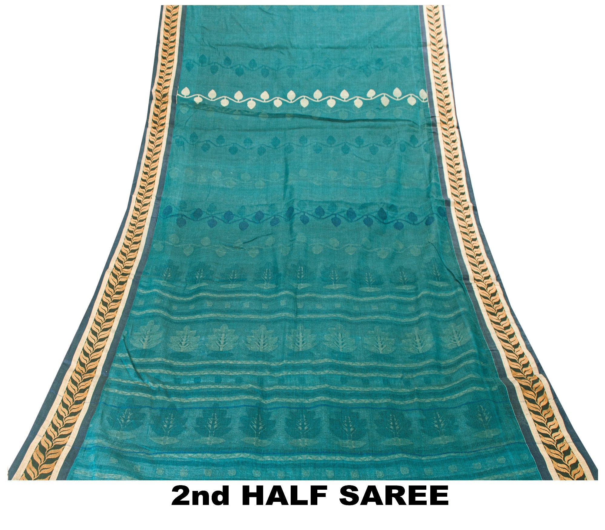 Sanskriti Vintage Green Pure Cotton Saree Hand Woven Tant Bengali 5.5+YD Fabric