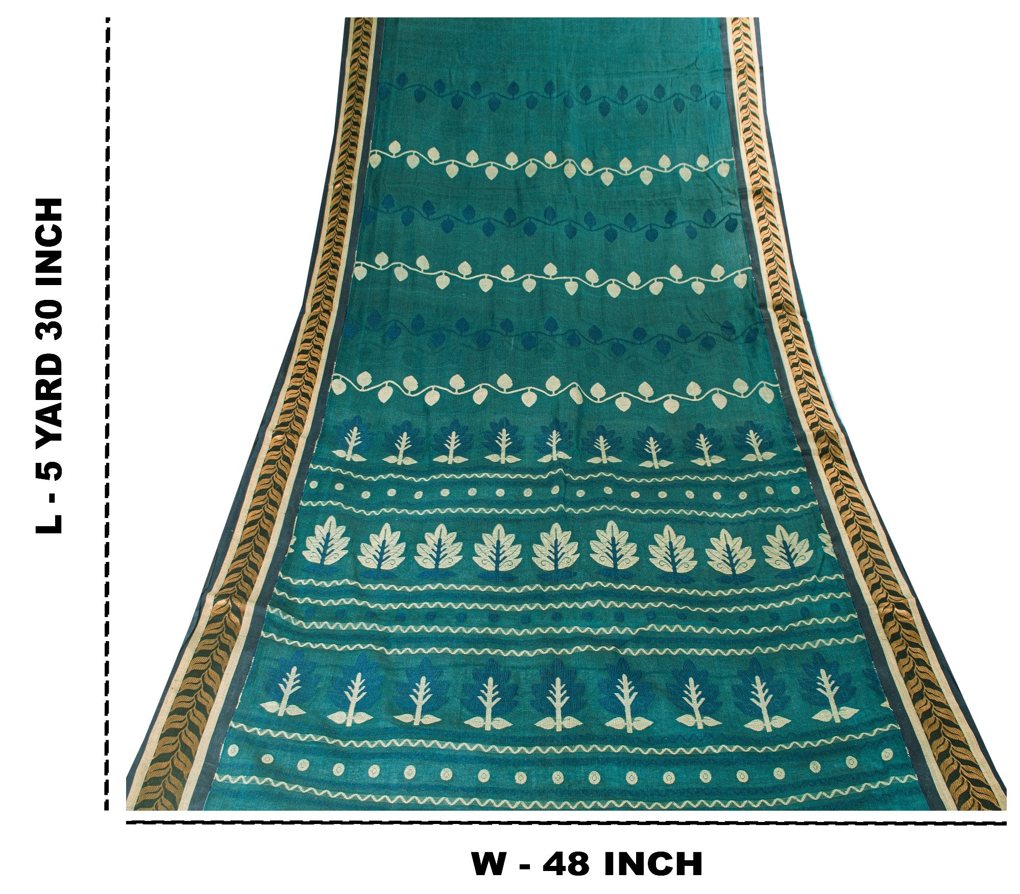 Sanskriti Vintage Green Pure Cotton Saree Hand Woven Tant Bengali 5.5+YD Fabric