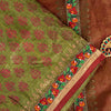 Sanskriti Vintage Green-Red Pure Silk Saree Hand Block Phulkari Border Patch 6YD