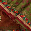Sanskriti Vintage Green-Red Pure Silk Saree Hand Block Phulkari Border Patch 6YD