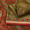 Sanskriti Vintage Green-Red Pure Silk Saree Hand Block Phulkari Border Patch 6YD