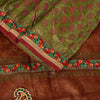 Sanskriti Vintage Green-Red Pure Silk Saree Hand Block Phulkari Border Patch 6YD
