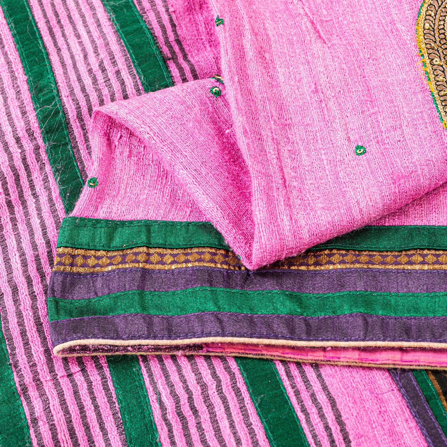 Sanskriti Vintage Pink Pure Jute Silk Saree Embroidered Handcraft 5.5YD Fabric