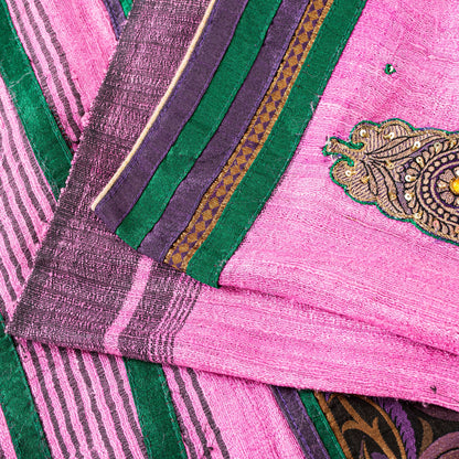 Sanskriti Vintage Pink Pure Jute Silk Saree Embroidered Handcraft 5.5YD Fabric