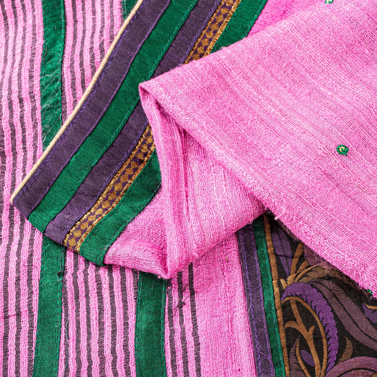 Sanskriti Vintage Pink Pure Jute Silk Saree Embroidered Handcraft 5.5YD Fabric
