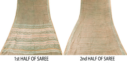 Sanskriti Vintage Green 100% Pure Cotton Saree Bagru Hand Block Print 6YD Fabric