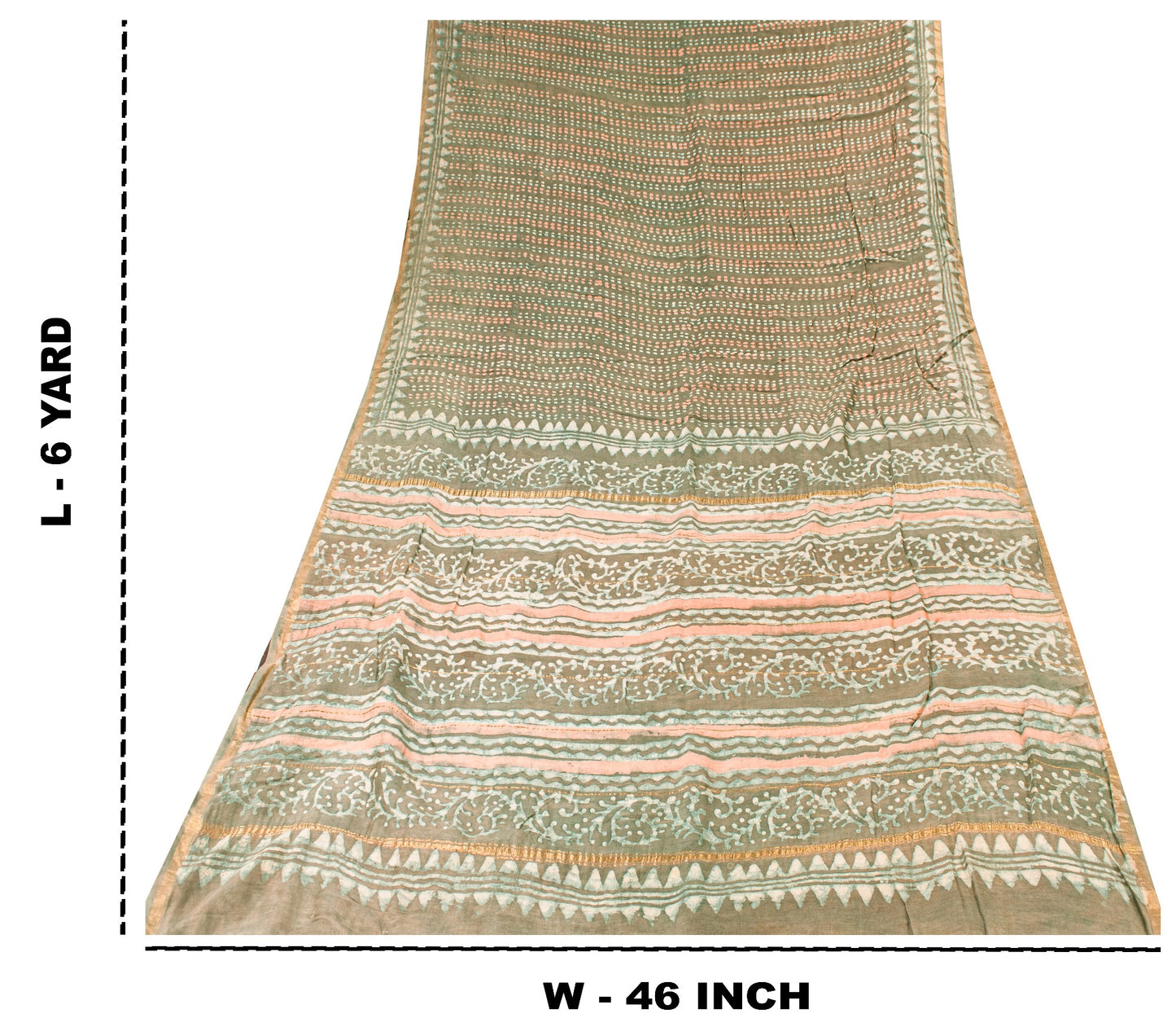 Sanskriti Vintage Green 100% Pure Cotton Saree Bagru Hand Block Print 6YD Fabric