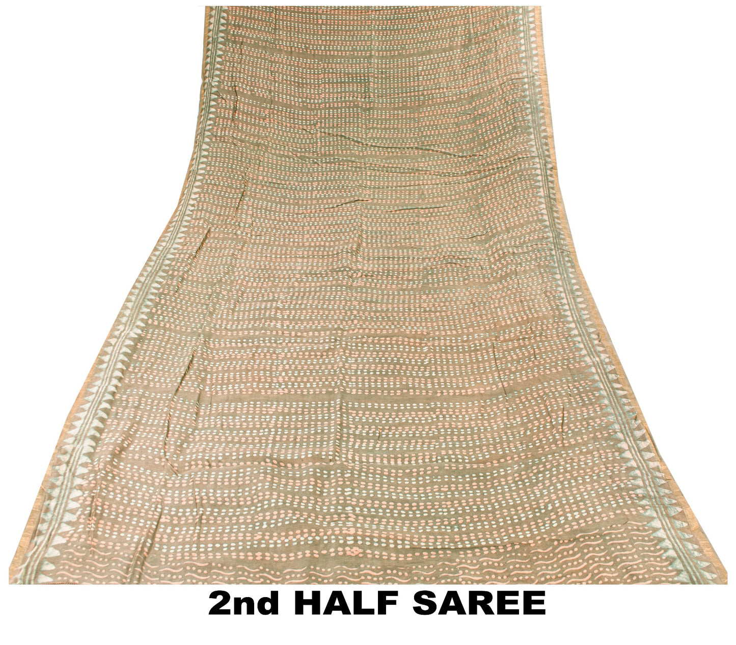 Sanskriti Vintage Green 100% Pure Cotton Saree Bagru Hand Block Print 6YD Fabric