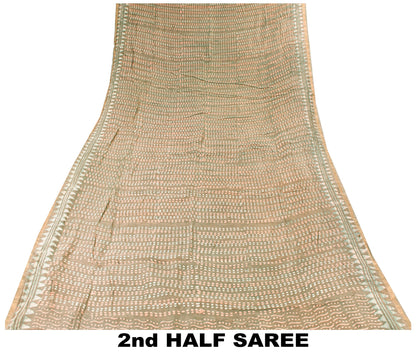 Sanskriti Vintage Green 100% Pure Cotton Saree Bagru Hand Block Print 6YD Fabric