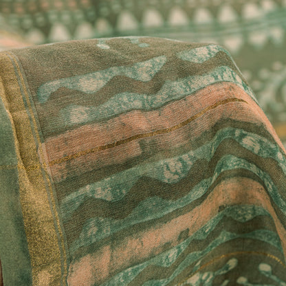 Sanskriti Vintage Green 100% Pure Cotton Saree Bagru Hand Block Print 6YD Fabric