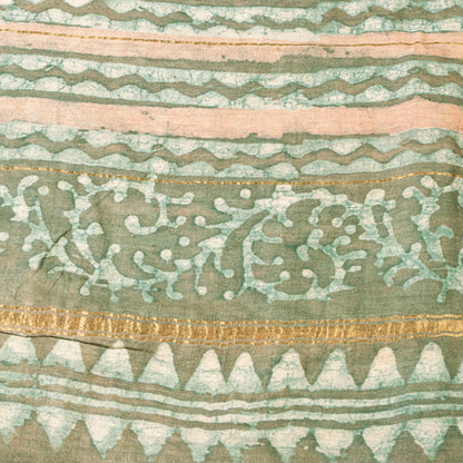 Sanskriti Vintage Green 100% Pure Cotton Saree Bagru Hand Block Print 6YD Fabric