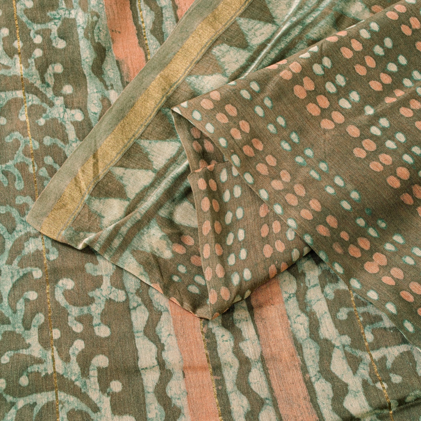 Sanskriti Vintage Green 100% Pure Cotton Saree Bagru Hand Block Print 6YD Fabric