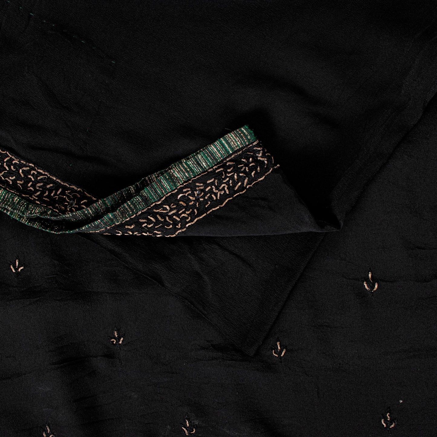 Sanskriti Vintage Black Pure Silk Saree Hand Embroidery Dabka Sari 5.5+YD Fabric