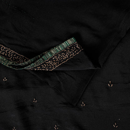 Sanskriti Vintage Black Pure Silk Saree Hand Embroidery Dabka Sari 5.5+YD Fabric