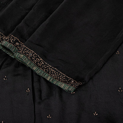 Sanskriti Vintage Black Pure Silk Saree Hand Embroidery Dabka Sari 5.5+YD Fabric