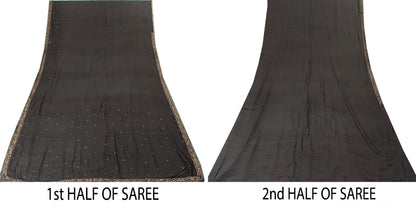 Sanskriti Vintage Black Pure Silk Saree Hand Embroidery Dabka Sari 5.5+YD Fabric